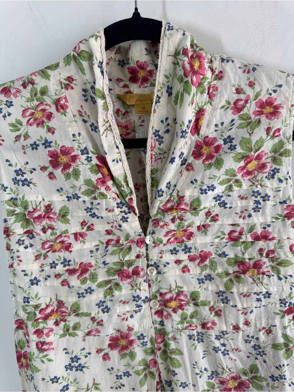VTG April Cornell Floral Cotton Midi Dress Ivory Medium Cottagecore Prairie Boho - Picture 9 of 14